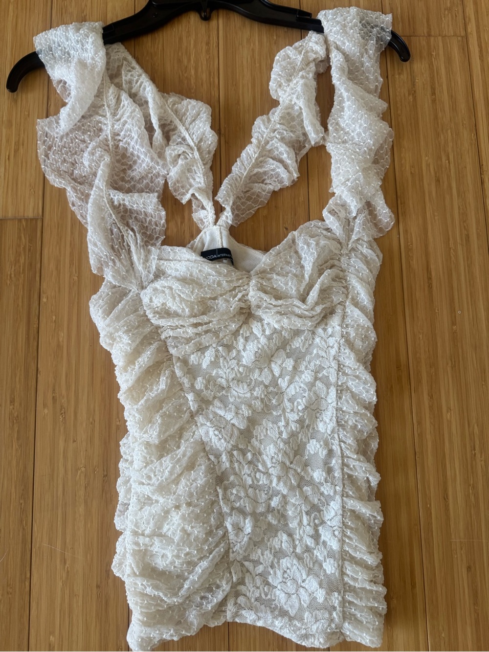 Moda International Ivory Ruffled Lace Halter Blouse
